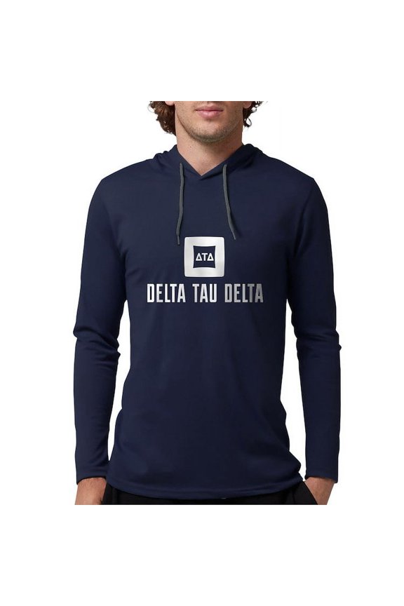 - Delta Tau Delta White Stacked Signature Long Sleeve T Shirt - Mens Hooded Shirt