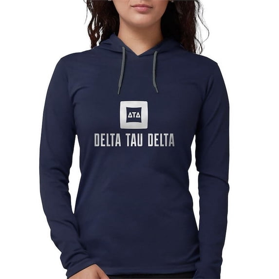 CafePress - Delta Tau Delta White Stacked Signature Long Sleeve T Shirt - Womens Hooded Shirt