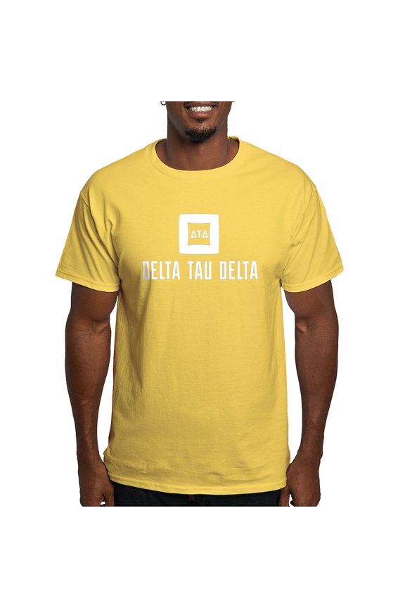 - Delta Tau Delta White Stacked Signature T Shirt - Men's Classic Graphic T-Shirt