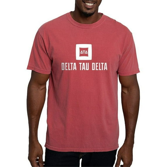 CafePress - Delta Tau Delta White Stacked Signature T Shirt - Mens Comfort Colors Shirt