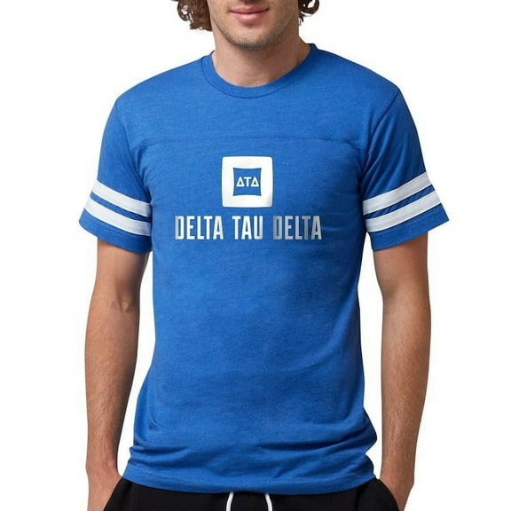 CafePress - Delta Tau Delta White Stacked Signature T Shirt - Mens Football Shirt