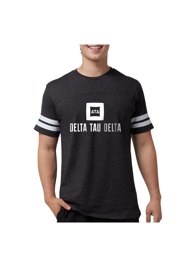 - Delta Tau Delta White Stacked Signature T Shirt - Mens Football Shirt