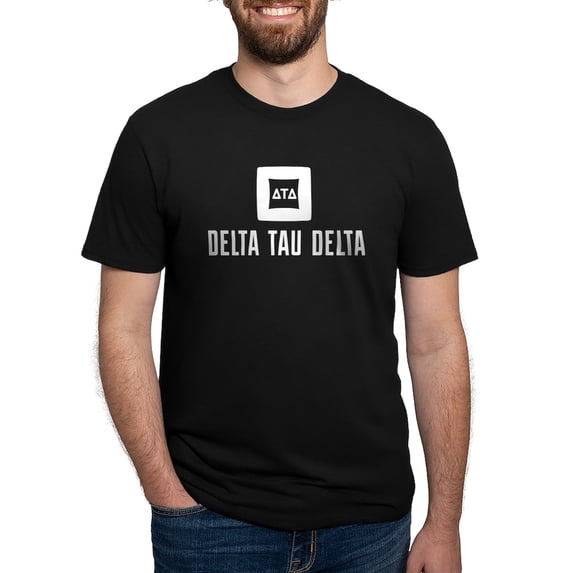 CafePress - Delta Tau Delta White Stacked Signature T Shirt - Mens Tri-blend T-Shirt