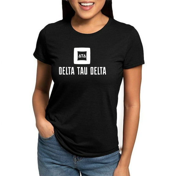 CafePress - Delta Tau Delta White Stacked Signature T Shirt - Womens Tri-blend T-Shirt