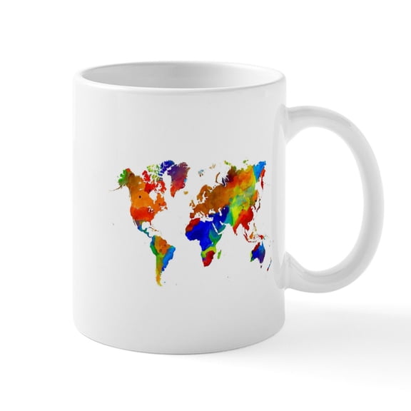 CafePress - Design 33 Colorful World Map Mugs - 11 oz Ceramic Mug - Novelty Coffee Tea Cup