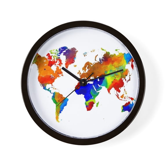 CafePress - Design 33 Colorful World Map - 10" Quartz Analog Battery-Powered Modern Wall Clock, Unique