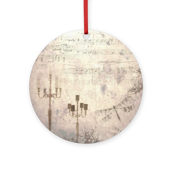 CafePress - Design 39 Rustic Vintage Look - Round Wood Ornament 4"