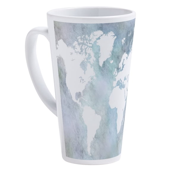 CafePress - Design 68 World Map - 17 Oz White Ceramic Latte Mug