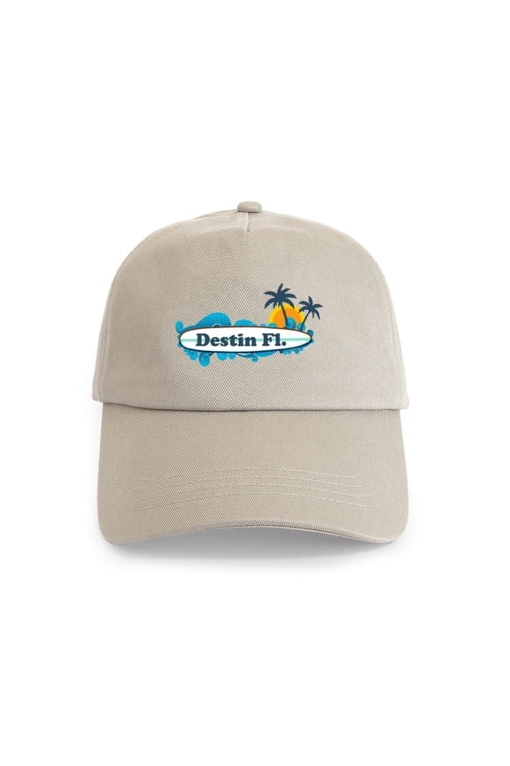 - Destin Florida Surf Design. Cap - Adjustable 100% Brushed Unisex Casual Cotton Baseball Cap, Beige, 1