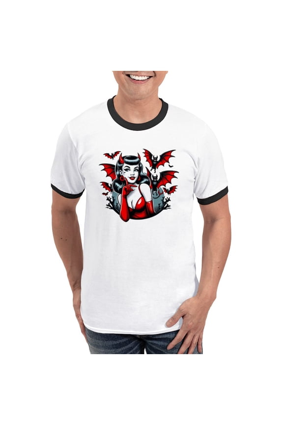 - Devil Bats Men's Ringer T Shirt - 100% Cotton Ringed T-Shirt