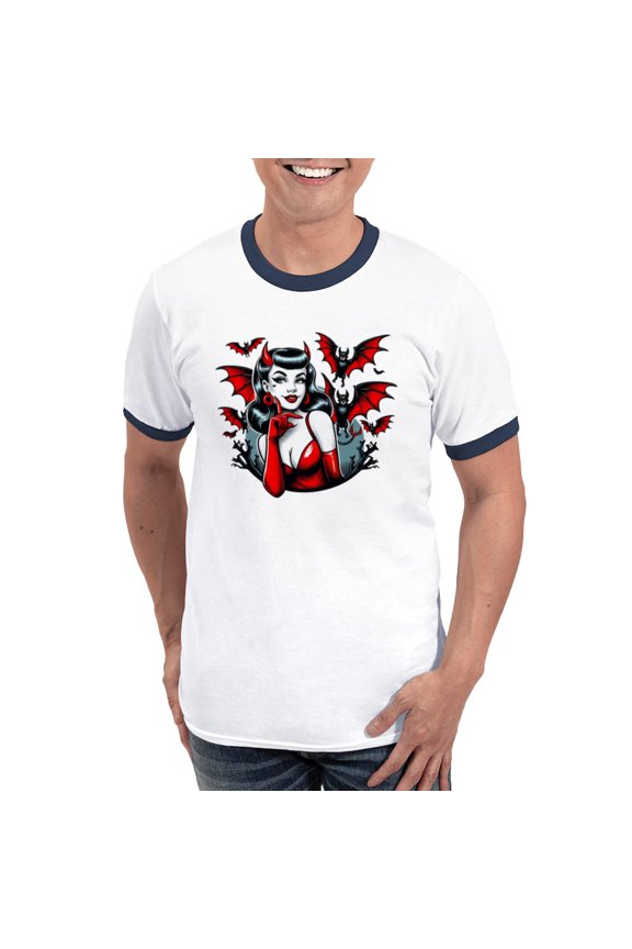 - Devil Bats Men's Ringer T Shirt - 100% Cotton Ringed T-Shirt