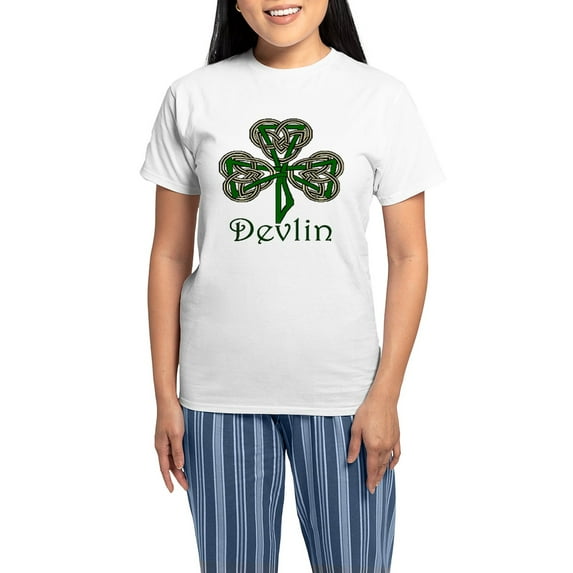 CafePress - Devlin Shamrock Women's Light Pajamas - Women's Short Sleeve Print T-Shirt and Pants Light Cotton Pajama Set
