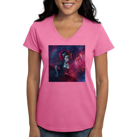 CafePress - Dia De Los Muertos T Shirt - Women's V-Neck Dark T-Shirt