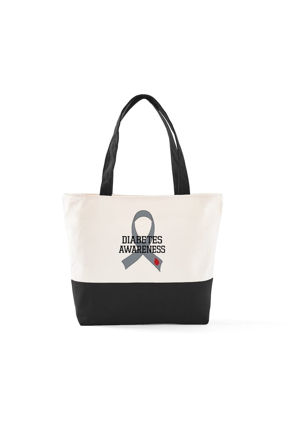 - Diabetes Awareness David Old Ribbon Zipper Tote Ba - Two Tone, 100% Cotton, Zipper Tote Bag