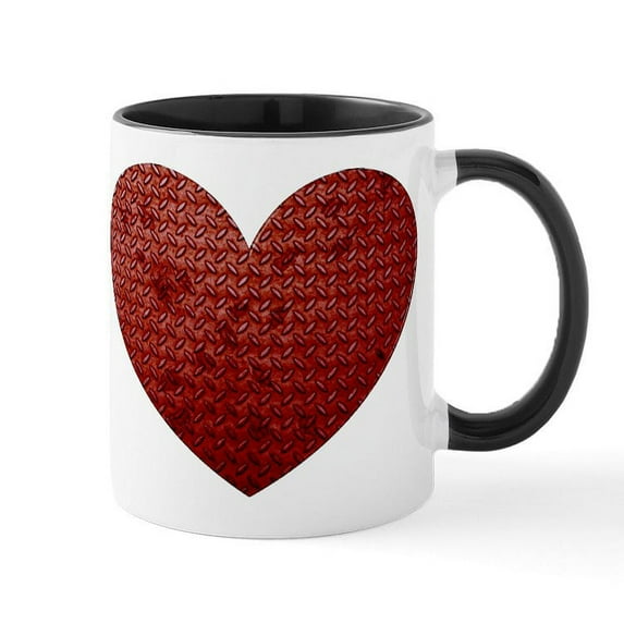 CafePress - Diamond Plate Heart Mug - 11 oz Ceramic Mug - Novelty Coffee Tea Cup