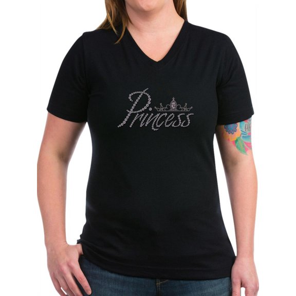 CafePress - Diamond Princess And Tiara T Shirt - Women's V-Neck Dark T-Shirt
