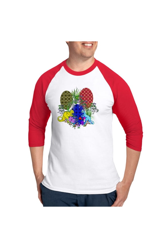 - Dinosaur Easter Eggs Baseball Tee - Cotton Baseball Jersey, 3/4 Raglan Sleeve Shirt