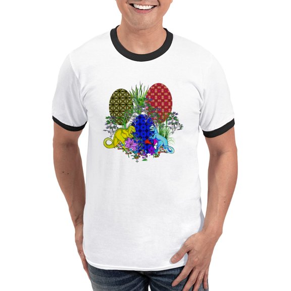 CafePress - Dinosaur Easter Eggs Ringer T - 100% Cotton Ringed T-Shirt