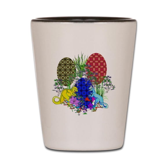 CafePress - Dinosaur Easter Eggs - White/Black Shot Glass, Unique and Funny Shot Glass
