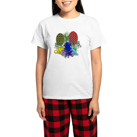 CafePress - Dinosaur Easter Eggs Women's Light Pajamas - Women's Short Sleeve Print T-Shirt and Pants Light Cotton Pajama Set