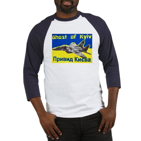 CafePress - Distressed, 80S Style, Ukraine, Ghost Of Kyiv, Zel - Cotton Baseball Jersey, 3/4 Raglan Sleeve Shirt