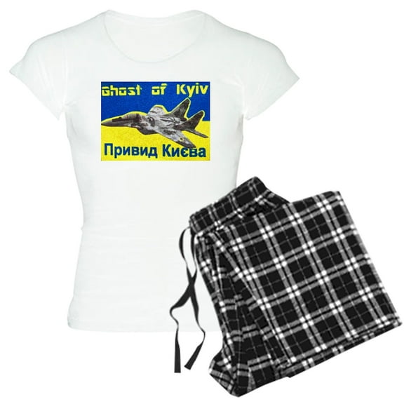 CafePress - Distressed, 80S Style, Ukraine, Ghost Of Kyiv, Zel - Women's Short Sleeve Print T-Shirt and Pants Light Cotton Pajama Set