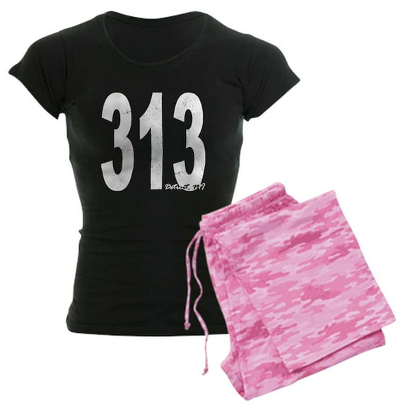 CafePress - Distressed Detroit 313 Pajamas - Women's Dark Pajamas