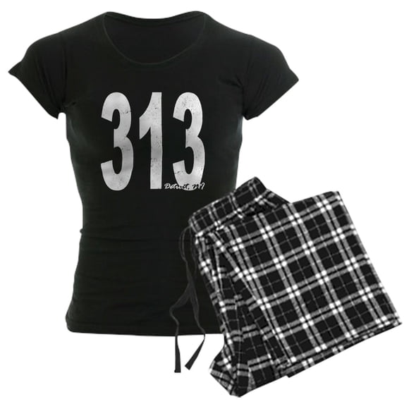 CafePress - Distressed Detroit 313 Pajamas - Women's Dark Pajamas
