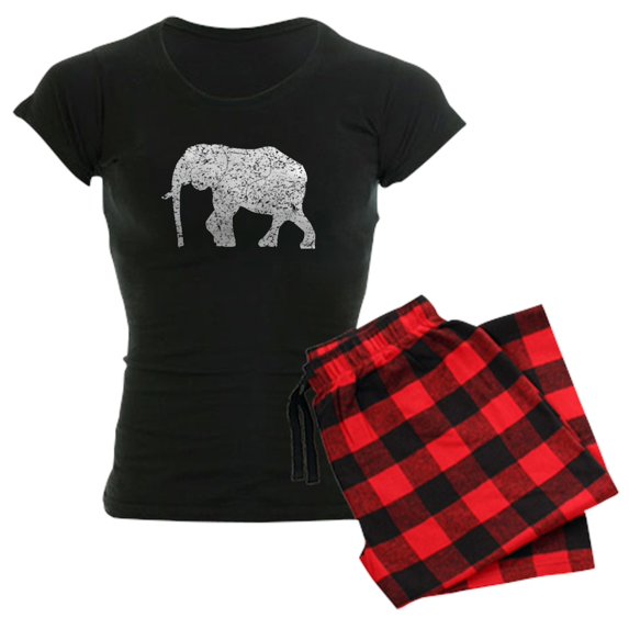CafePress - Distressed Elephant Silhouette Pajamas - Women's Dark Pajamas