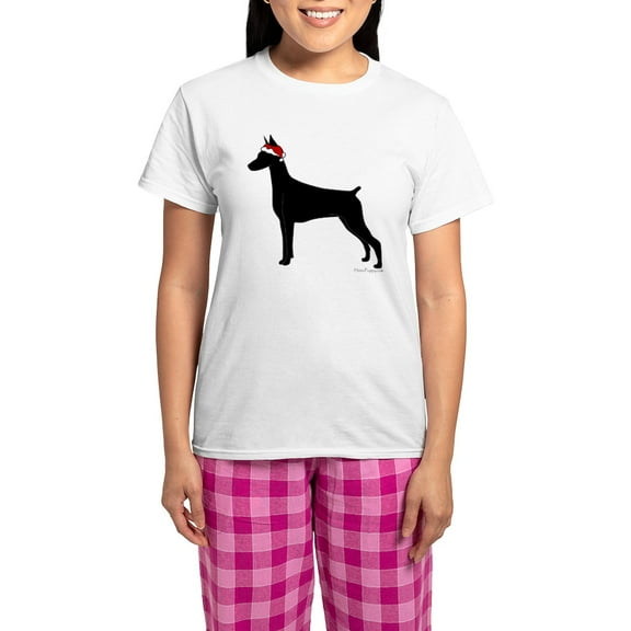 CafePress - Doberman Santa Women's Light Pajamas - Women's Short Sleeve Print T-Shirt and Pants Light Cotton Pajama Set