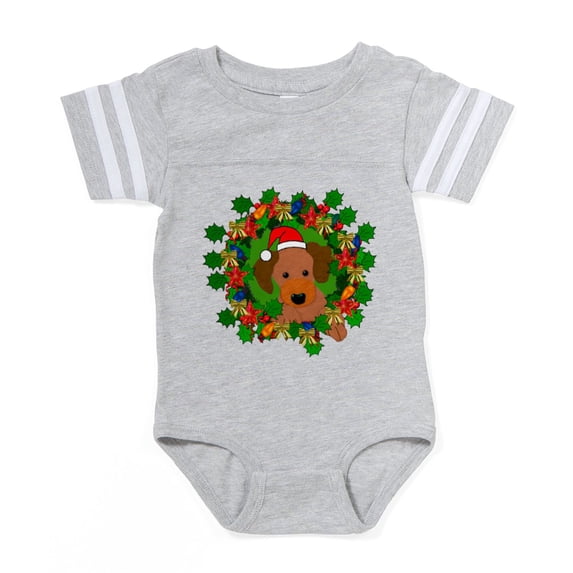 CafePress - Dog In Christmas Wreath - Cute Infant Baby Football Bodysuit