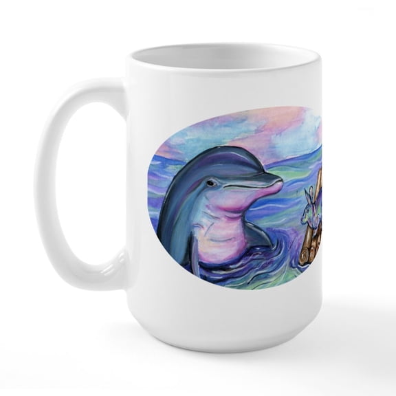 CafePress - Dolphin Bunny Rabbit Easter Large Mug - 15 oz Ceramic Large White Novelty Mug