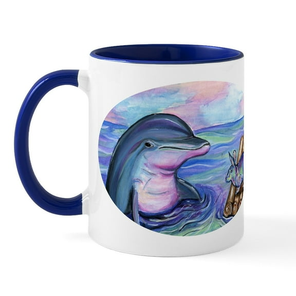 CafePress - Dolphin Bunny Rabbit Easter Mug - 11 oz Ceramic Mug - Novelty Coffee Tea Cup