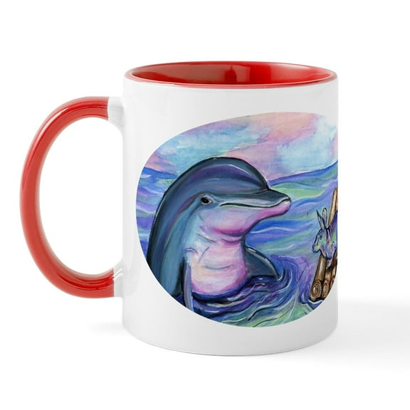 CafePress - Dolphin Bunny Rabbit Easter Mug - 11 oz Ceramic Mug - Novelty Coffee Tea Cup