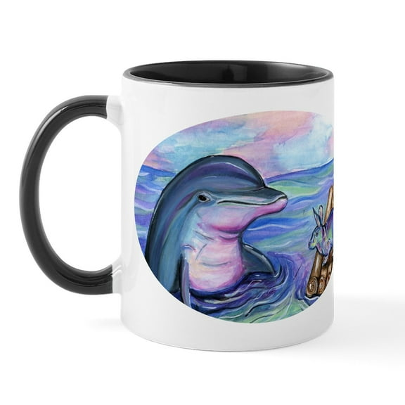 CafePress - Dolphin Bunny Rabbit Easter Mug - 11 oz Ceramic Mug - Novelty Coffee Tea Cup
