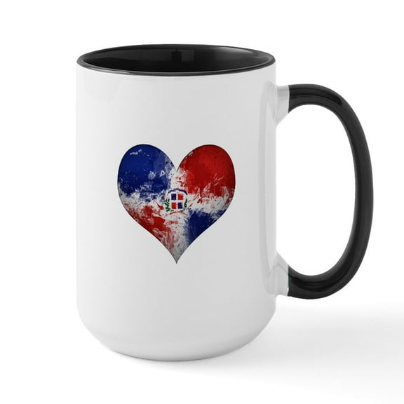 CafePress - Dominican Heart Large Mug - 15 oz Ceramic Large White Novelty Mug