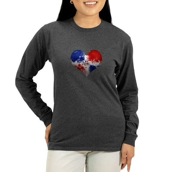CafePress - Dominican Heart Women's Long Sleeve Dark T Shirt - Women's Long Sleeve Graphic Tee Casual Fit