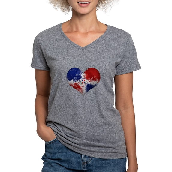 CafePress - Dominican Heart Women's V Neck Dark T Shirt - Women's V-Neck Dark T-Shirt