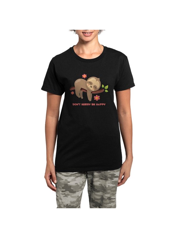 - Don't Hurry Sloth Women's Dark Pajamas - Women's Short Sleeve Print T-Shirt and Pants Dark Cotton Pajama Set