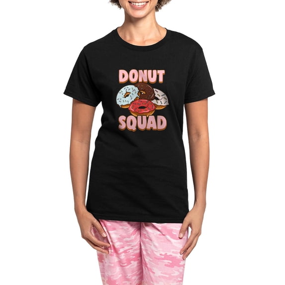 CafePress - Donut Squad Donut Lover Breakfast Food Pun Pajamas - Women's Short Sleeve Print T-Shirt and Pants Dark Cotton Pajama Set