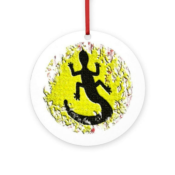 CafePress - Dot Painting Lizard - Round Wood Ornament 4"