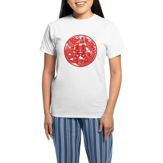 CafePress - Double_Hapines Pajamas - Women's Short Sleeve Print T-Shirt and Pants Light Cotton Pajama Set