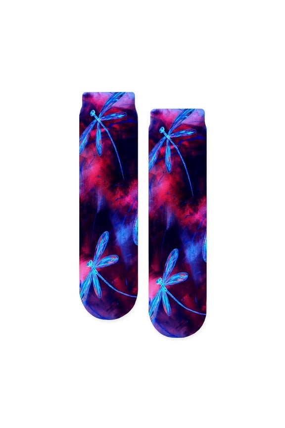 - Dragonfly Cherry Splash - Unisex Novelty Printed Crew Adult Socks