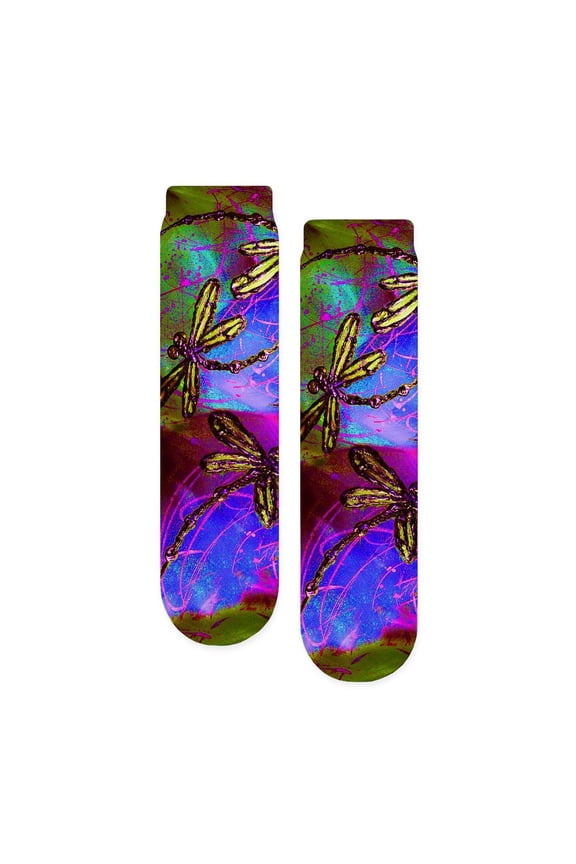 - Dragonfly Hippy Flit - Unisex Novelty Printed Crew Adult Socks