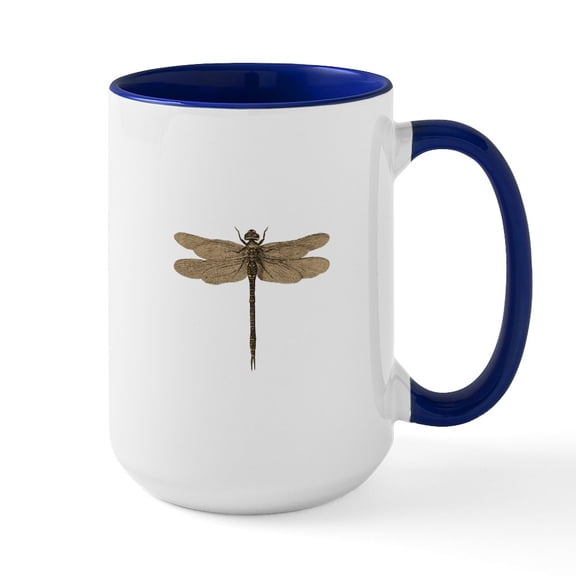 CafePress - Dragonfly Vintage Mug - 15 oz Ceramic Large White Novelty Mug