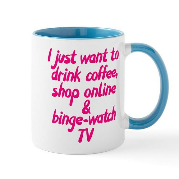 CafePress - Drink Coffee Shop Online And Bin - 11 oz Ceramic Mug - Novelty Coffee Tea Cup