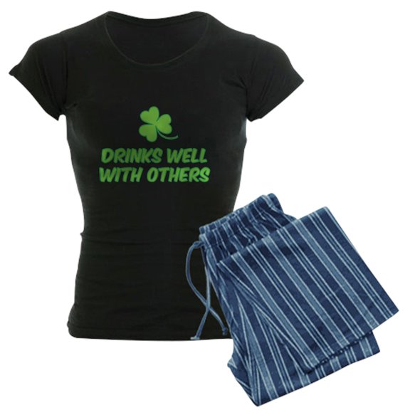 CafePress - Drinks Well With Others Women's Dark Pajamas - Women's Short Sleeve Print T-Shirt and Pants Dark Cotton Pajama Set