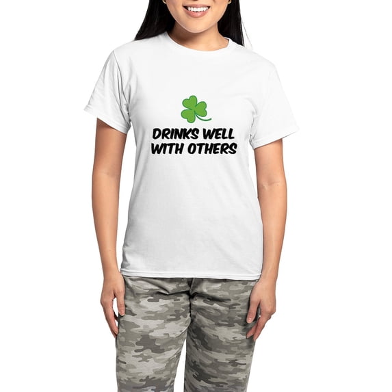 CafePress - Drinks Well With Others Women's Light Pajamas - Women's Short Sleeve Print T-Shirt and Pants Light Cotton Pajama Set