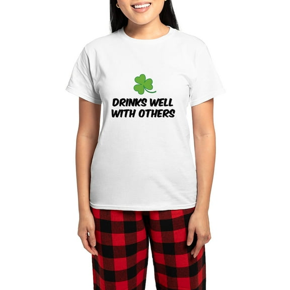 CafePress - Drinks Well With Others Women's Light Pajamas - Women's Short Sleeve Print T-Shirt and Pants Light Cotton Pajama Set