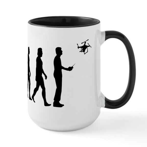 CafePress - Drone Evolution 15 Oz Ceramic Mug - 15 oz Ceramic Large White Novelty Mug